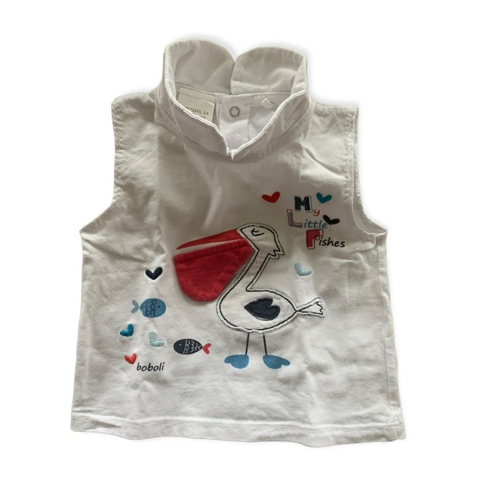 BOBOLI, Pelican T-Shirt, White, 6-12, Peter Pan collar